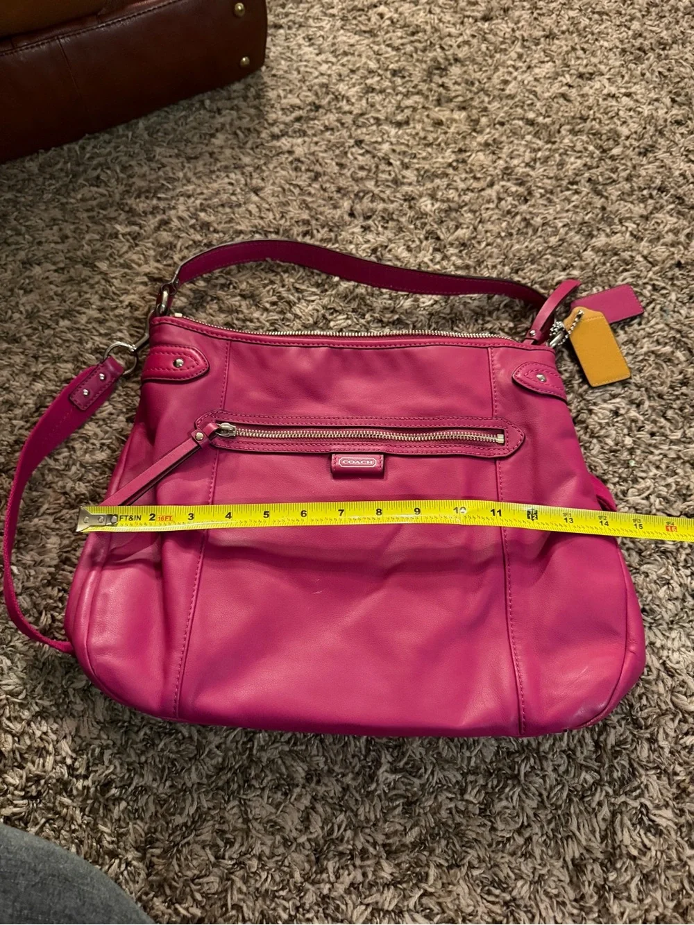 Vintage Coach Fuchsia Pink Leather Crossbody Bag Double Hangtag